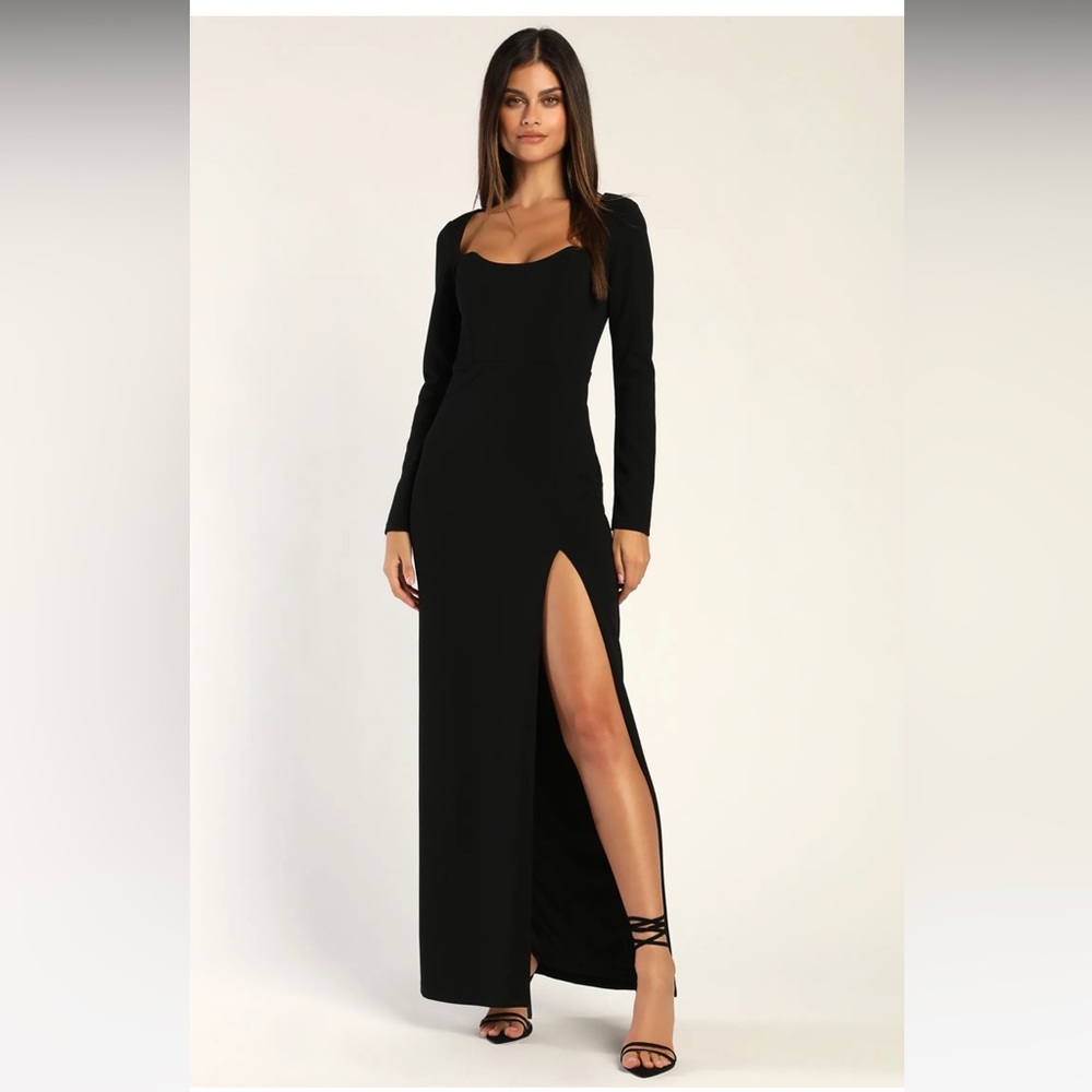 NEW Lulus Glamorous Sweetheart Neckline Black Long Sleeve Maxi Dress M